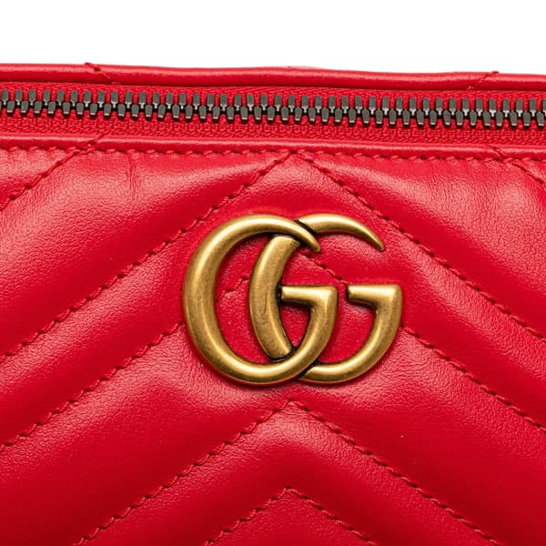 Pre-owned Gucci GG Marmont Matelasse Leather Shoulder Bag Red