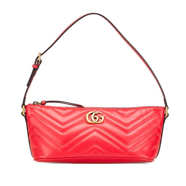 Pre-owned Gucci GG Marmont Matelasse Leather Shoulder Bag Red