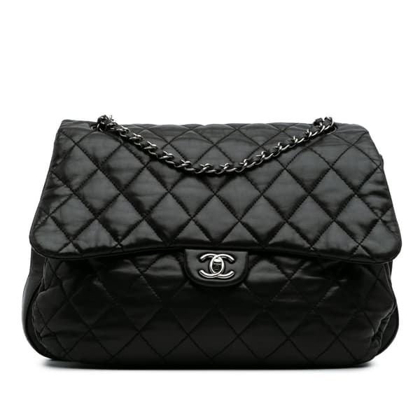 Pre-owned Chanel Maxi Quilted Lambskin 3 Flap Black