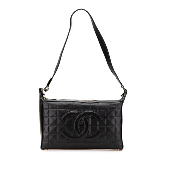 Pre-owned Chanel CC Choco Bar Lambskin Shoulder Bag Black