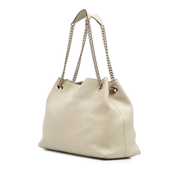 Pre-owned Gucci Medium Leather Soho Chain Tote White