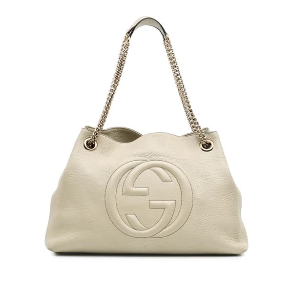 Pre-owned Gucci Medium Leather Soho Chain Tote White
