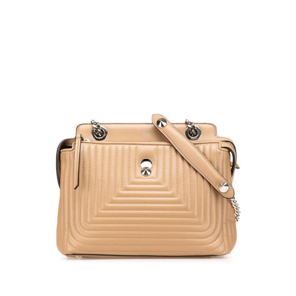 Pre-owned Fendi Small Lambskin DotCom Click Shoulder Bag Brown