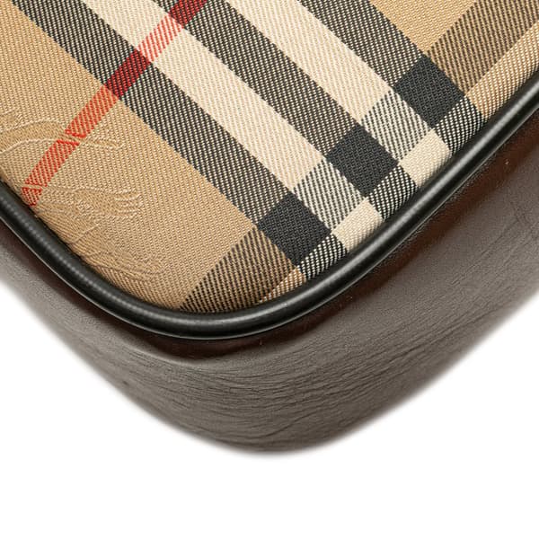 Pre-owned Burberry Haymarket Check Canvas Shoulder Bag Brown