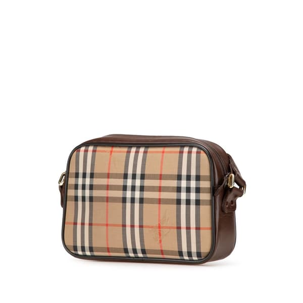 Pre-owned Burberry Haymarket Check Canvas Shoulder Bag Brown