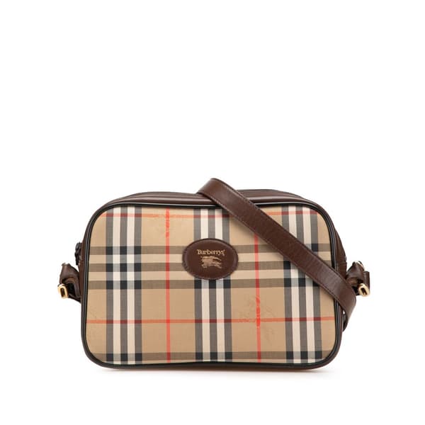 Pre-owned Burberry Haymarket Check Canvas Shoulder Bag Brown