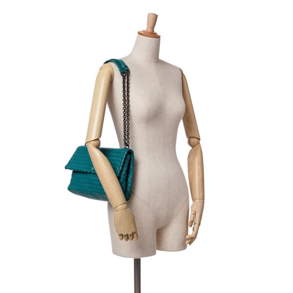 Pre-owned Bottega Veneta Small Nappa Intrecciato Olimpia Shoulder Bag Blue