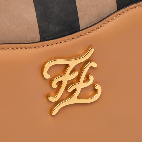 Pre-owned Fendi Calfskin Vitello King Nubuck Pequin Karligraphy Pocket Shoulder Bag Brown