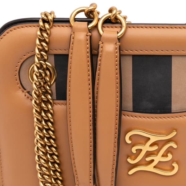 Pre-owned Fendi Calfskin Vitello King Nubuck Pequin Karligraphy Pocket Shoulder Bag Brown