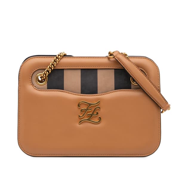 Pre-owned Fendi Calfskin Vitello King Nubuck Pequin Karligraphy Pocket Shoulder Bag Brown
