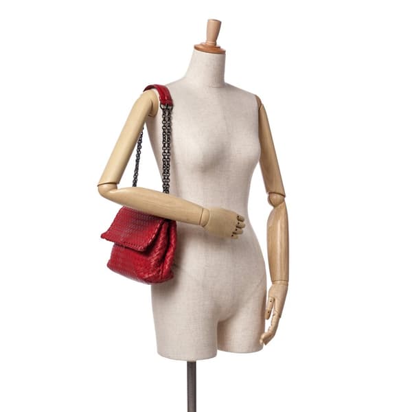Pre-owned Bottega Veneta Small Nappa Intrecciato Olimpia Shoulder Bag Red