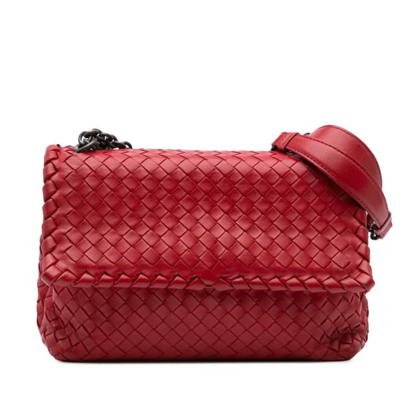 Pre-owned Bottega Veneta Small Nappa Intrecciato Olimpia Shoulder Bag Red