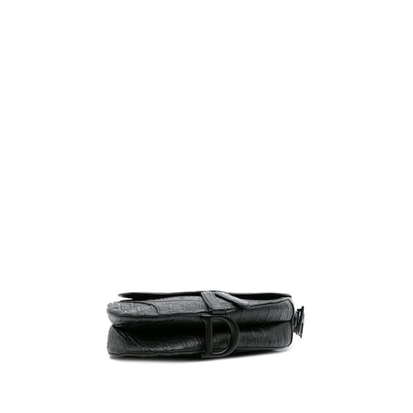 Pre-owned Dior Oblique Embossed Calfskin Saddle Bag Black