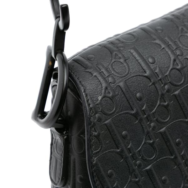 Pre-owned Dior Oblique Embossed Calfskin Saddle Bag Black