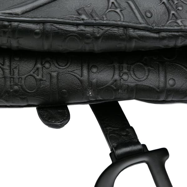 Pre-owned Dior Oblique Embossed Calfskin Saddle Bag Black