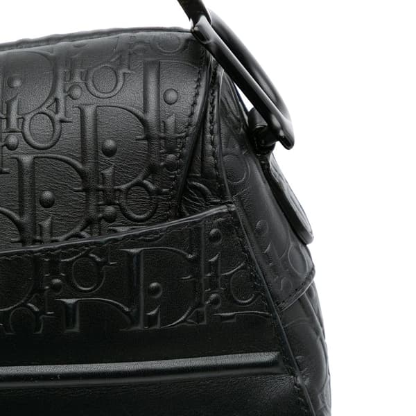 Pre-owned Dior Oblique Embossed Calfskin Saddle Bag Black