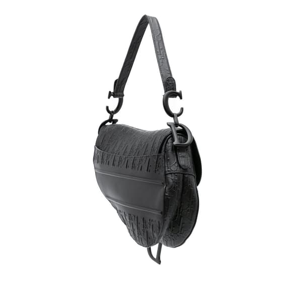 Pre-owned Dior Oblique Embossed Calfskin Saddle Bag Black