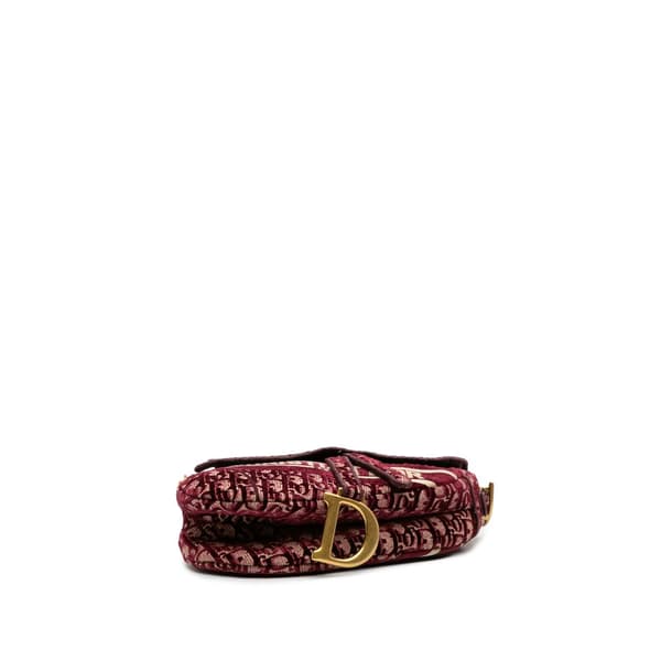 Pre-owned Dior Oblique Velvet Embroidered Saddle Bag Red