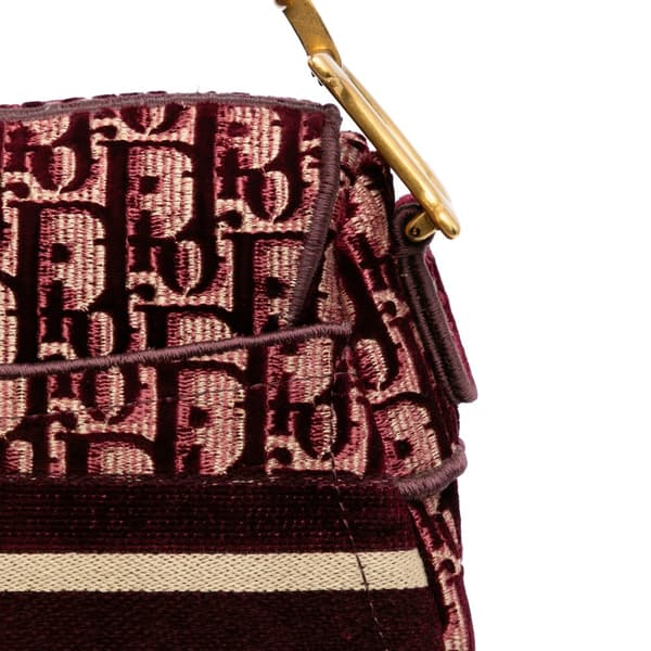Pre-owned Dior Oblique Velvet Embroidered Saddle Bag Red
