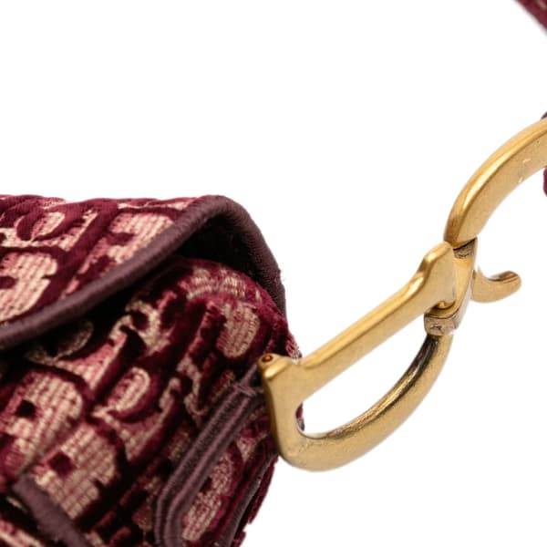 Pre-owned Dior Oblique Velvet Embroidered Saddle Bag Red