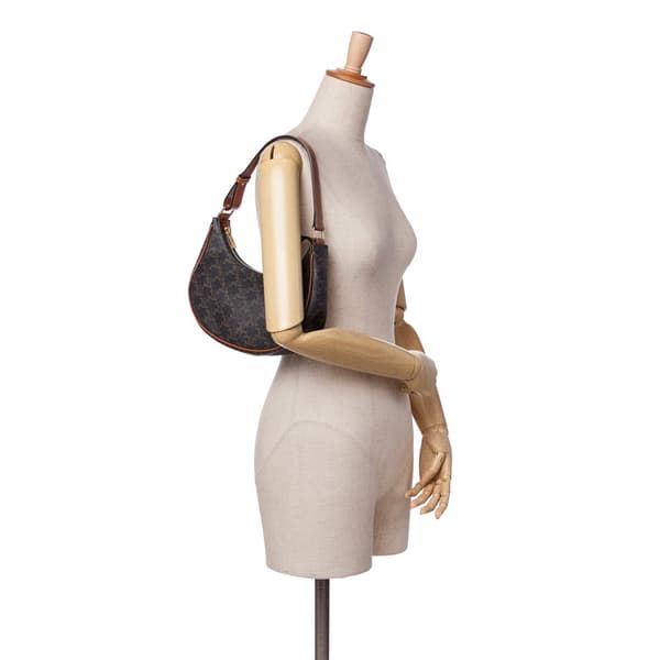 Pre-owned Celine Triomphe Coated Canvas Ava Shoulder Bag Brown