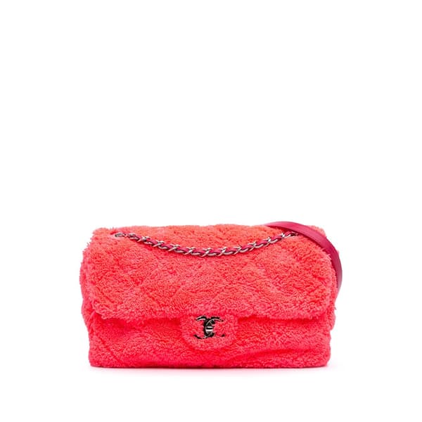 Pre-owned Chanel Medium Quilted Terry Cloth Coco Beach Flap Pink