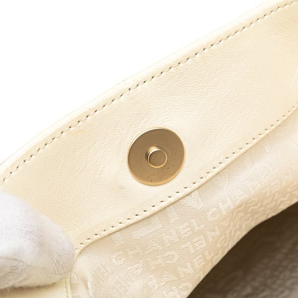 Pre-owned Chanel Lambskin Coco Ball Fold Over Flap White