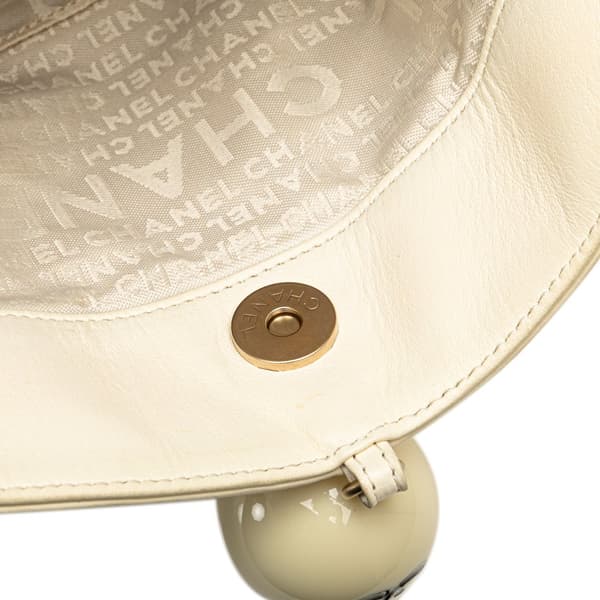 Pre-owned Chanel Lambskin Coco Ball Fold Over Flap White