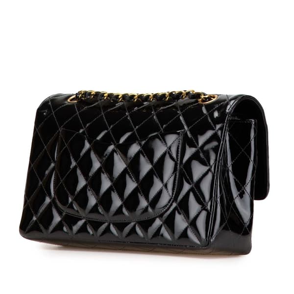 Pre-owned Chanel Medium Classic Patent Double Flap Black