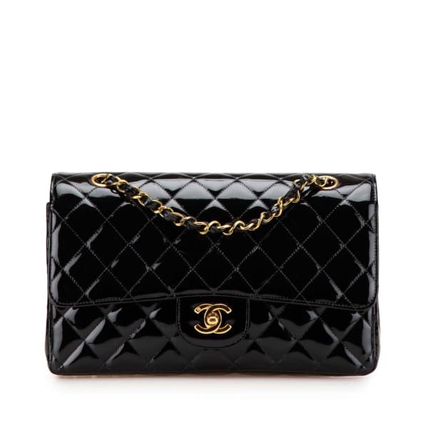 Pre-owned Chanel Medium Classic Patent Double Flap Black