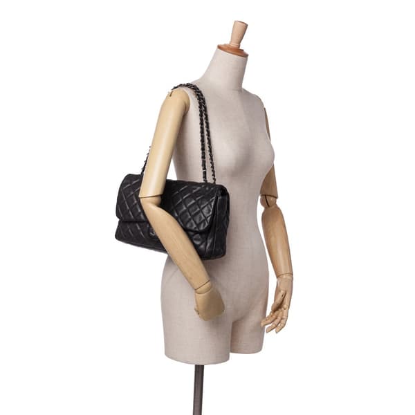 Pre-owned Chanel Large Quilted Caviar Now and Forever Flap Black