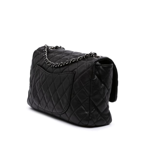 Pre-owned Chanel Large Quilted Caviar Now and Forever Flap Black