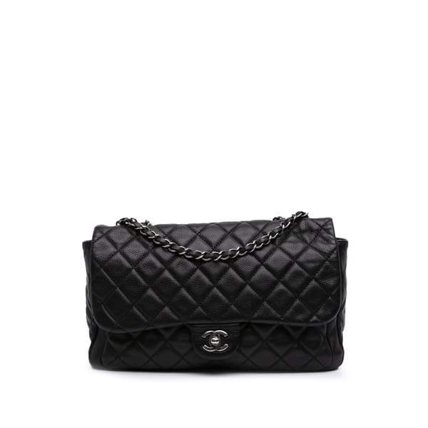 Pre-owned Chanel Large Quilted Caviar Now and Forever Flap Black