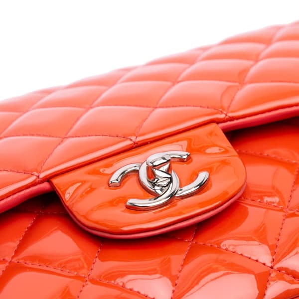 Pre-owned Chanel Jumbo Classic Patent Double Flap Orange
