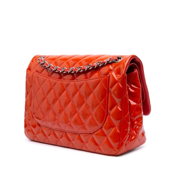 Pre-owned Chanel Jumbo Classic Patent Double Flap Orange