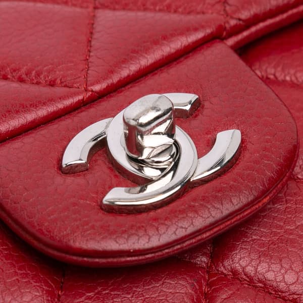 Pre-owned Chanel Classic Caviar East West Single Flap Red