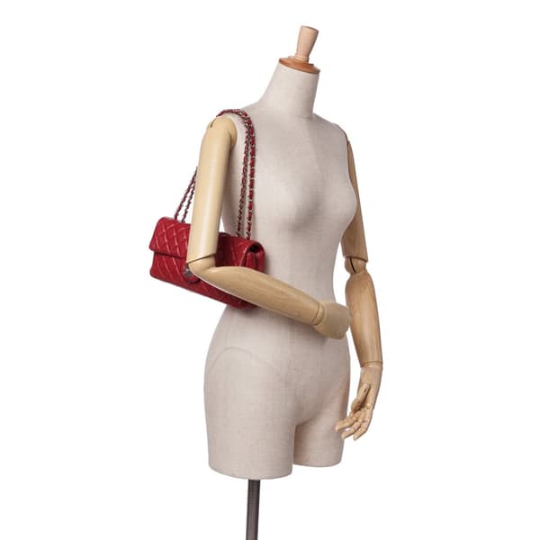 Pre-owned Chanel Classic Caviar East West Single Flap Red