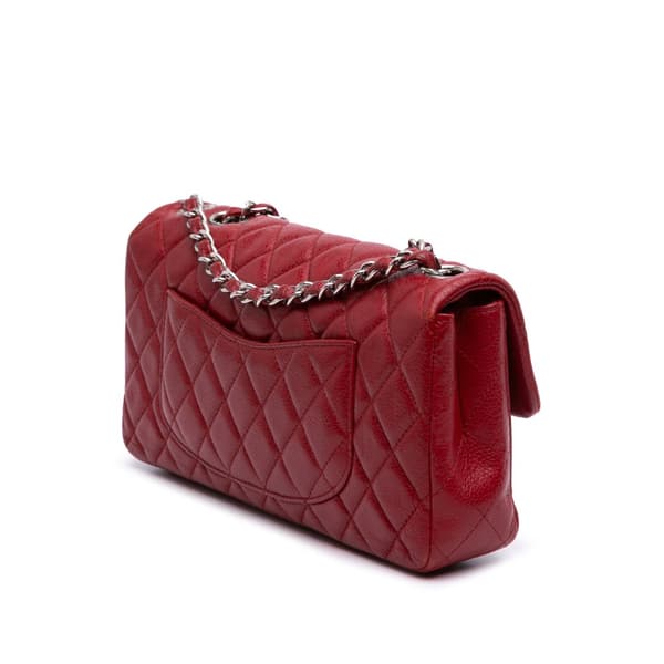 Pre-owned Chanel Classic Caviar East West Single Flap Red