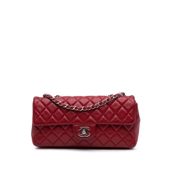 Pre-owned Chanel Classic Caviar East West Single Flap Red