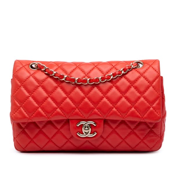Pre-owned Chanel Medium Classic Lambskin Double Flap Red