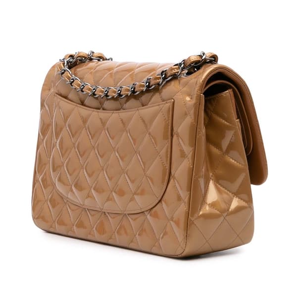 Pre-owned Chanel Jumbo Classic Metallic Patent Double Flap Brown