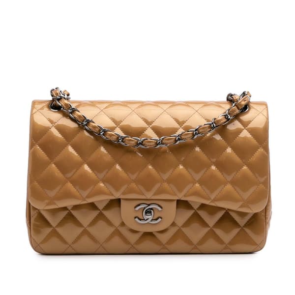 Pre-owned Chanel Jumbo Classic Metallic Patent Double Flap Brown