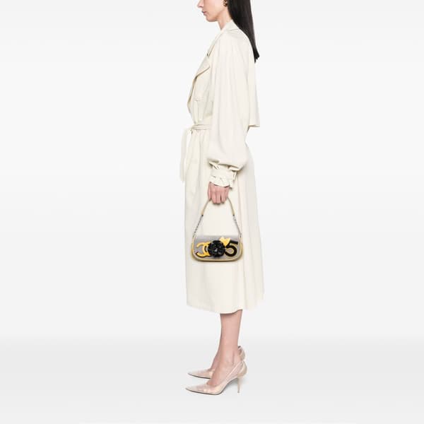 Pre-owned Chanel Canvas CC Camellia No. 5 Shoulder Bag Gray