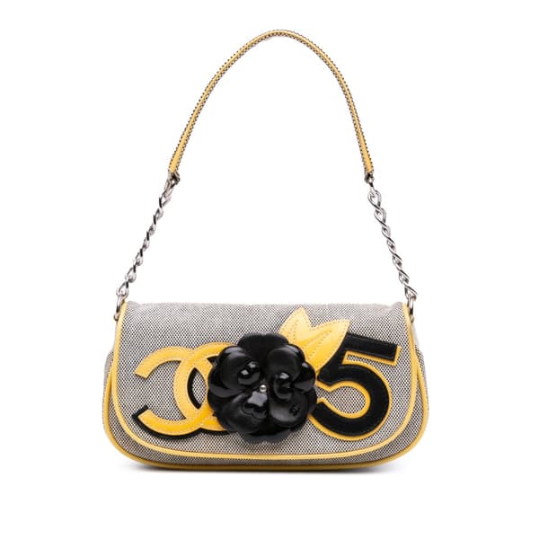 Pre-owned Chanel Canvas CC Camellia No. 5 Shoulder Bag Gray