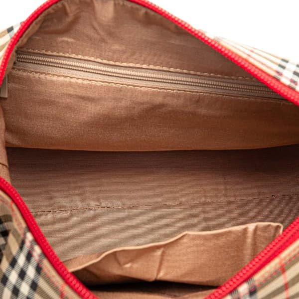 Pre-owned Burberry Haymarket Check Canvas Shoulder Bag Brown