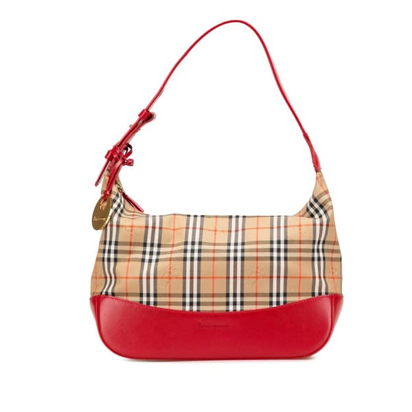 Pre-owned Burberry Haymarket Check Canvas Shoulder Bag Brown