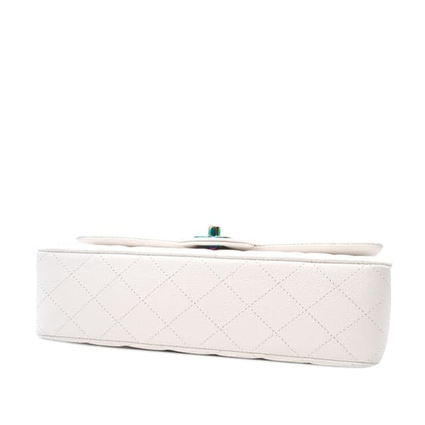 Pre-owned Chanel Medium Classic Iridescent Caviar Double Flap White