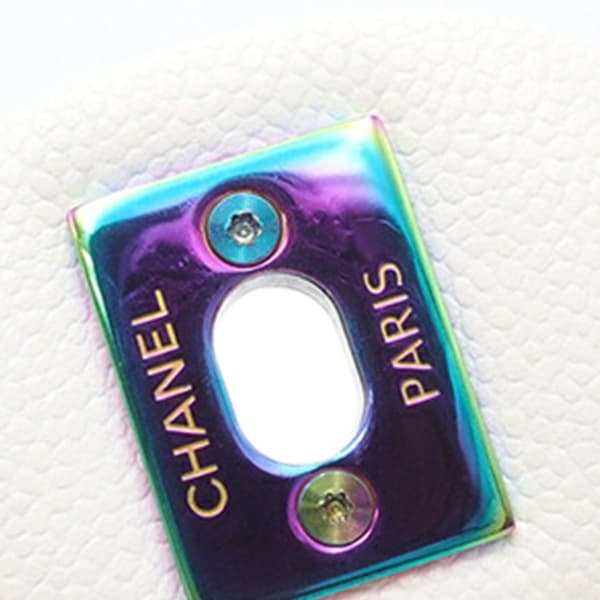 Pre-owned Chanel Medium Classic Iridescent Caviar Double Flap White