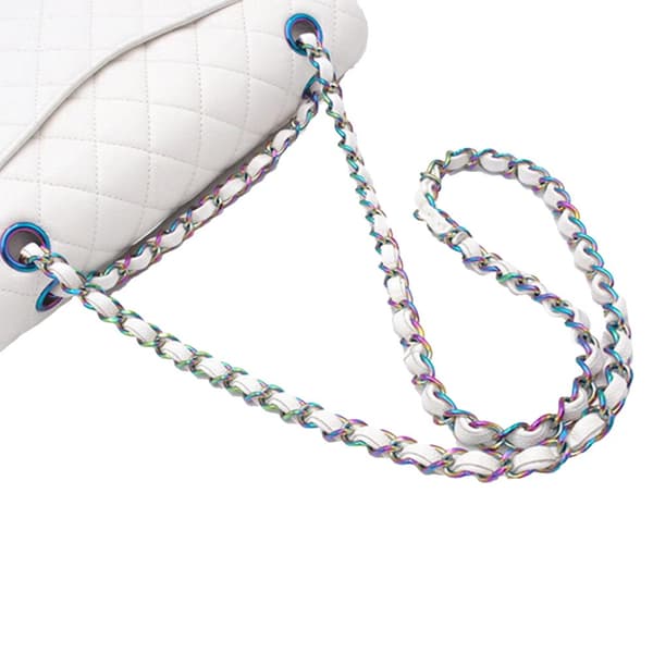 Pre-owned Chanel Medium Classic Iridescent Caviar Double Flap White