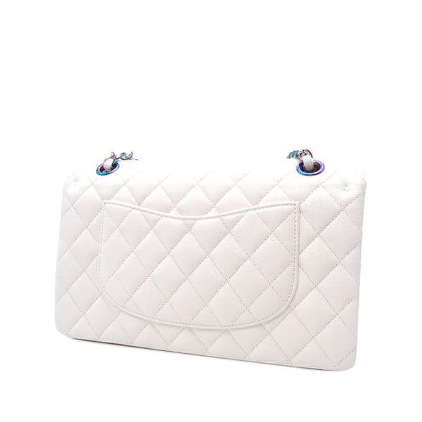 Pre-owned Chanel Medium Classic Iridescent Caviar Double Flap White